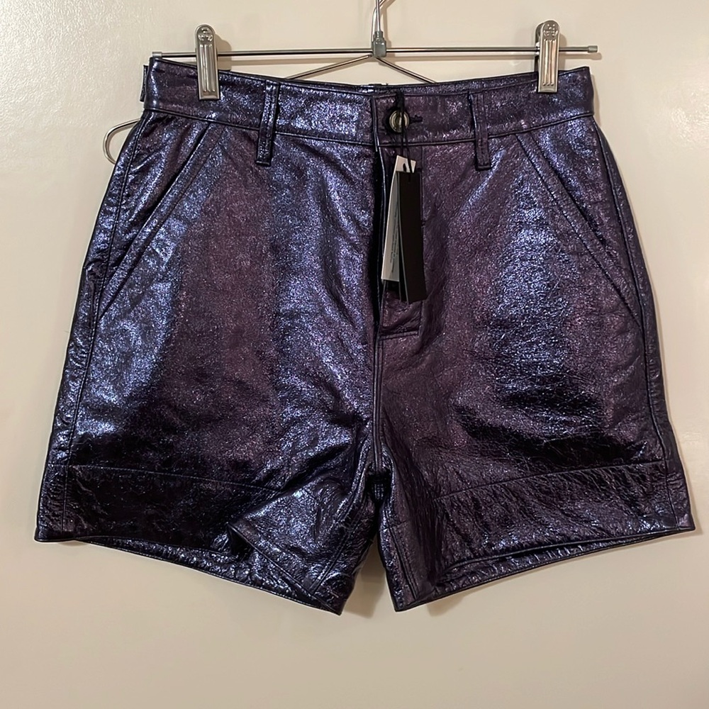 Blue metallic leather RTA shorts